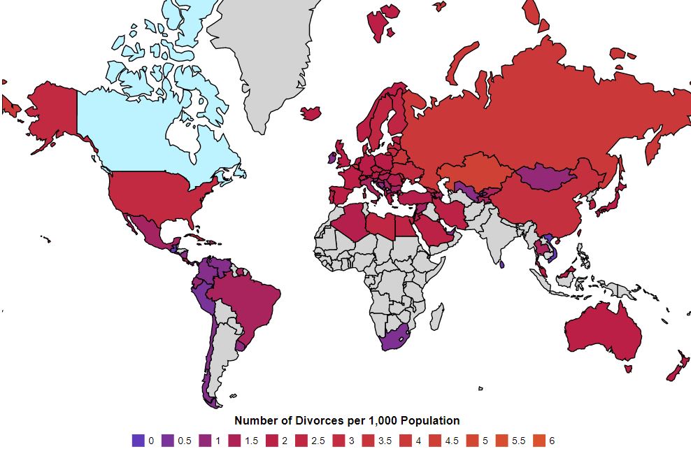 Divorce Rates By Country 2022 - World Populace