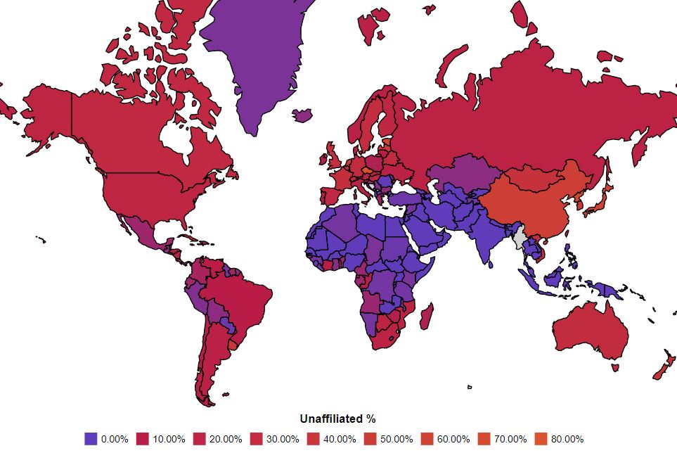 Least Religious Countries 2022 - World Populace